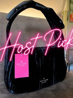 Kate Spade New York Black Crushed Velvet Bow Shoulder Bag NWT